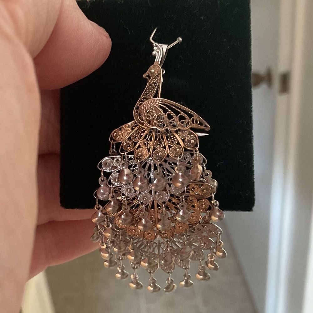 STERLING silver 925/Gold plated Peacock pendant/pin - Picture 7 of 14